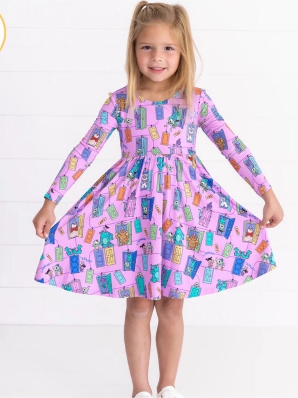 Little Sleepies Girls Purple Monsters Inc Long Sleeve Dress Pockets 2T